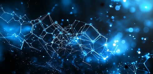 Poster - Intense glowing blue hexagonal pattern with circuit network background.