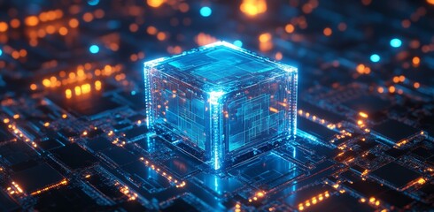Poster - The digital communication concept is illustrated on a dark blue futuristic background. Innovation and technology concept of digital communication.