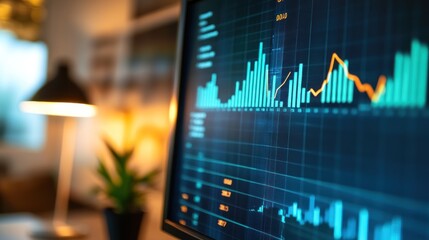 Poster - A close-up of a digital screen displaying financial data and graphs.