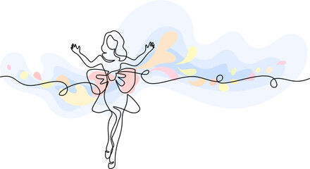 Wall Mural - beautiful woman with big bow ribbon. continuous one line drawing