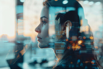 Poster - side view portrait illustrating professional office worker specialist generative ai