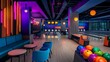 © authapol - Modern Bowling Alley Featuring Neon Lights and a Stylish Interior Design with Comfortable Seating and a Vibrant Atmosphere for Socializing and Entertainment