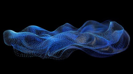 Poster - Abstract blue wave-like structure with dots, representing fluid motion or data visualization.