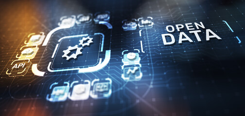 Poster - Open data database integration api internet technology concept.