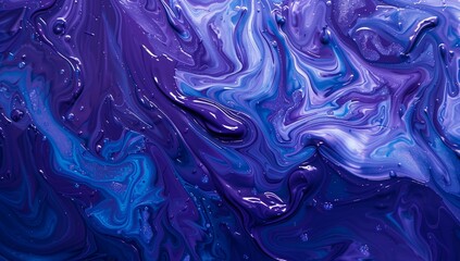 A closeup of blue paint, with swirling patterns and textures liquid.