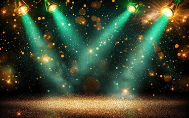 Poster - Dramatic stage lights illuminate a sparkling background, creating a stunning atmosphere perfect for performances, events, or celebrations.
