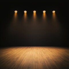 Poster - A minimalist stage setup featuring warm spotlight beams on a wooden floor, perfect for performances, presentations, and creative projects.