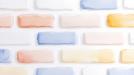 Poster - a soft watercolor illustration of a brick wall featuring pastel colors of pink, blue, yellow, and wh