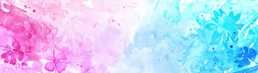 Poster - a vibrant watercolor background featuring soft pink and blue hues with floral elements, perfect for 