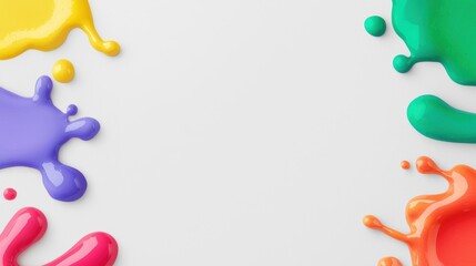 Poster - Colorful paint splashes frame a blank canvas, perfect for creative projects or artistic backgrounds that inspire imagination and creativity.