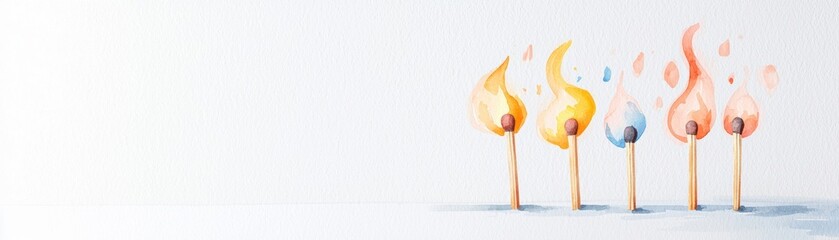 Poster - colorful watercolor illustration of matches with flames, symbolizing creativity and inspiration agai