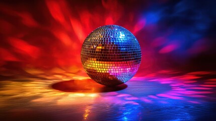 Poster - A sparkling disco ball reflecting vibrant lights, creating a festive atmosphere perfect for parties, events, or dance studios.
