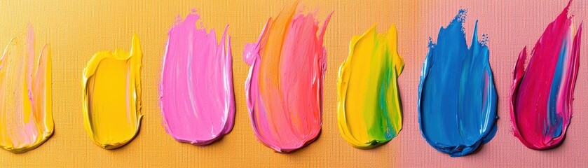 Poster - a vibrant array of colorful paint swatches, showcasing a spectrum of hues on a textured background, 