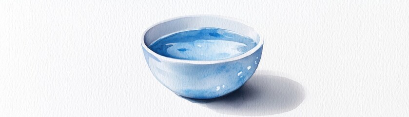 Poster - A serene watercolor illustration of a light blue bowl filled with calm, clear water, capturing tranquility and simplicity in a minimalist design.