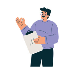 Aufkleber - Man Character with Clipboard as Productive Team Member Vector Illustration