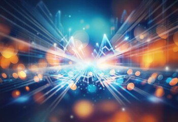 Poster - Abstract digital lines and shapes create a futuristic city scape with a glowing blue light in the center.