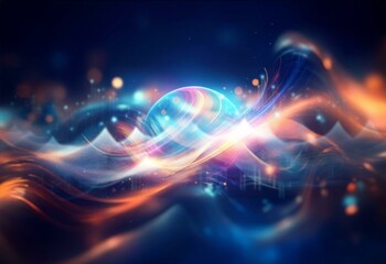 Aufkleber - Abstract background with glowing waves and bokeh lights.