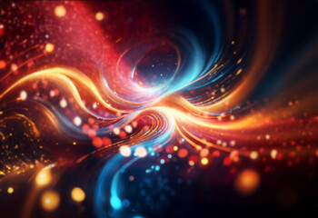 Poster - Abstract swirl of orange and blue lines with bokeh effect.