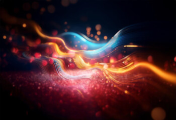 Aufkleber - Abstract blue and orange light waves with bokeh and a dark background.
