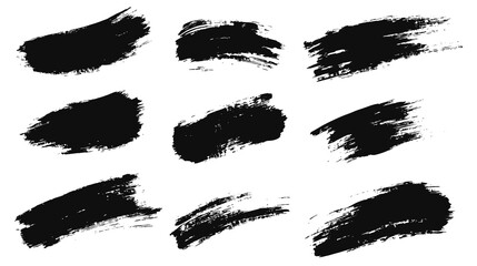 strokes of black paint, brush, roller, spatula. collection of brushes smears of paint on a transpare