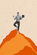 © deagreez - Composite trend artwork 3D sketch image photo collage of silhouette high rock mountain office manager man work laptop hold clock balance