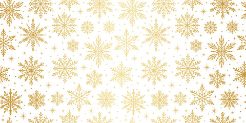 Poster - Gradient gold and white seamless repeating snowflake pattern, golden snow background, winter holiday festive wallpaper design