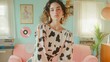 © Wild Dream - Female model in black and white cow-print dress in vintage-inspired room, perfect for retro and contemporary fashion mix