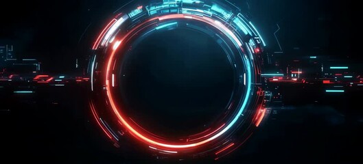 Poster - Modern circular network system virtual space technology background. Generative video AI technology.