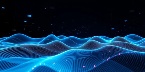 Poster - High tech futuristic 3D render of sound wave visualization with abstract flow line waves background, 3D render, waves