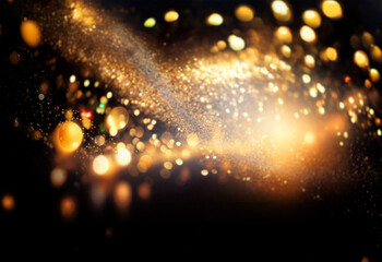 Poster - Golden glitter and bokeh lights on a black background.