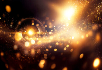 Poster - A swirling, golden galaxy with bright light and bokeh.