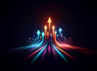 Poster - Abstract digital art depicting multiple glowing arrows pointing upward, representing growth, success, and progress.
