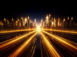Poster - A glowing cityscape with golden light streaks, symbolizing progress and growth.