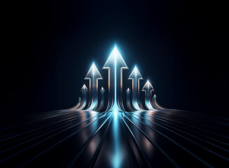 Poster - Several glowing silver arrows point upward, symbolizing growth and progress.