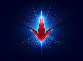 Aufkleber - A glowing red arrow points downward, surrounded by a burst of blue light against a dark blue background.
