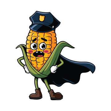 Cute Cartoon Corn funny character, vector, illustration isolated on white background, bright colorful , playful, cartoon style