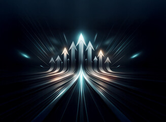 Poster - A glowing pathway of arrows points upward, radiating light in a dark space, symbolizing growth, progress, and ambition.