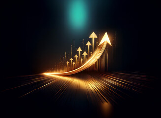 Poster - A golden arrow ascends a path of light, symbolizing growth and success against a dark background.