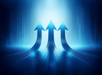 Aufkleber - Three blue arrows point upward on a dark blue background with a spotlight illuminating the arrows.