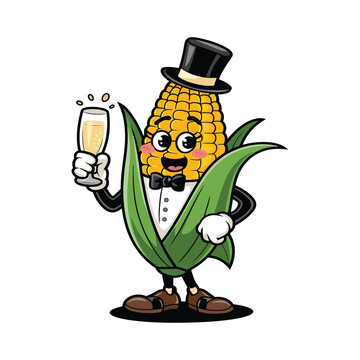 Cute Cartoon Corn funny character, vector, illustration isolated on white background, bright colorful , playful, cartoon style