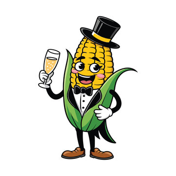 Cute Cartoon Corn funny character, vector, illustration isolated on white background, bright colorful , playful, cartoon style