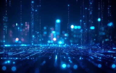 Poster - A futuristic digital landscape featuring shimmering blue lights and data streams, creating a sense of depth and technology.