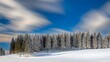 © Felippe Lopes - Winter landscape with snow-covered pine trees under a dynamic sky.