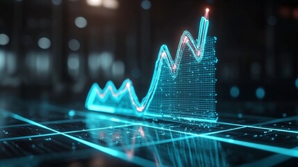Poster - a glowing 3d line graph representing data trends in a digital environment, highlighting growth and a