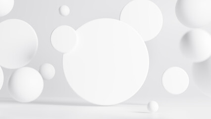 Fototapete - Modern abstract white light background elegant circle shape design. Geometric white gray with circles cover in trendy style. Template and wallpaper for beautiful background. Copy space. 3d rendering