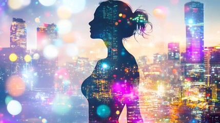 Poster - Silhouette of a woman with a cityscape overlay.