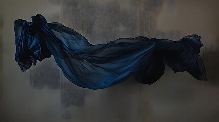 Poster - A piece of flowing blue fabric against a gray background.