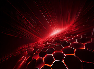 Aufkleber - Abstract red and black hexagonal pattern with bright light in the distance.