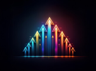 Poster - A series of neon arrows point upward in a triangular formation, symbolizing growth and progress.