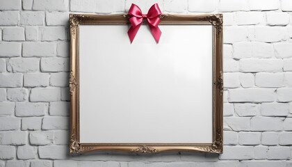 Poster - Beautiful Empty Poster Frame with Ribbon Background Ideal for Invitations and Celebrations
